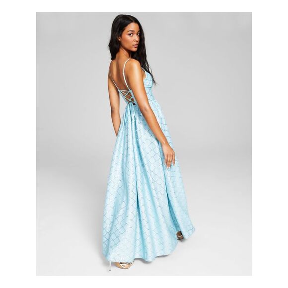 CRYSTAL DOLLS Womens Light Blue Lined Spaghetti Strap Formal Gown Dress 0 - Picture 3 of 4